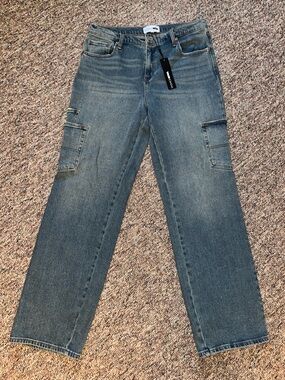 Fashion Nova Women's Light Blue Cargo Straight Jeans